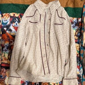 Roper Cream and Burgundy Patterned Shirt